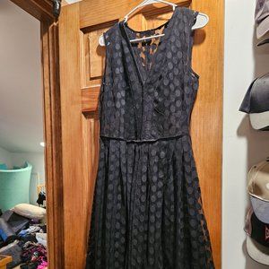 Alfani black polka dot dress mesh overlay